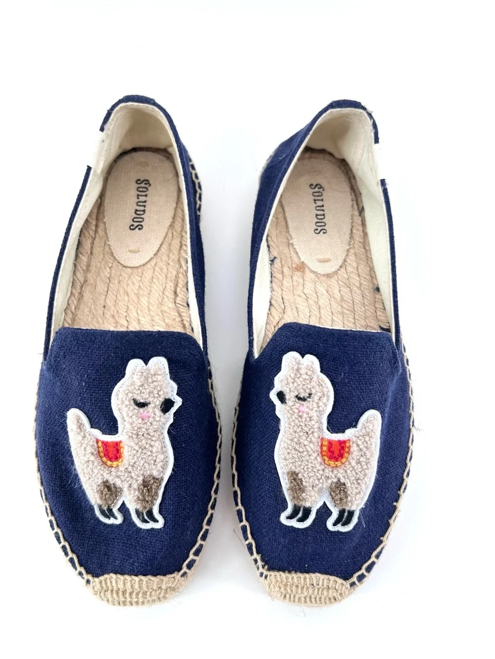Soludos Chambray Llama Canvas Espadrilles Blue Size 8 Casual Slip-on Boho